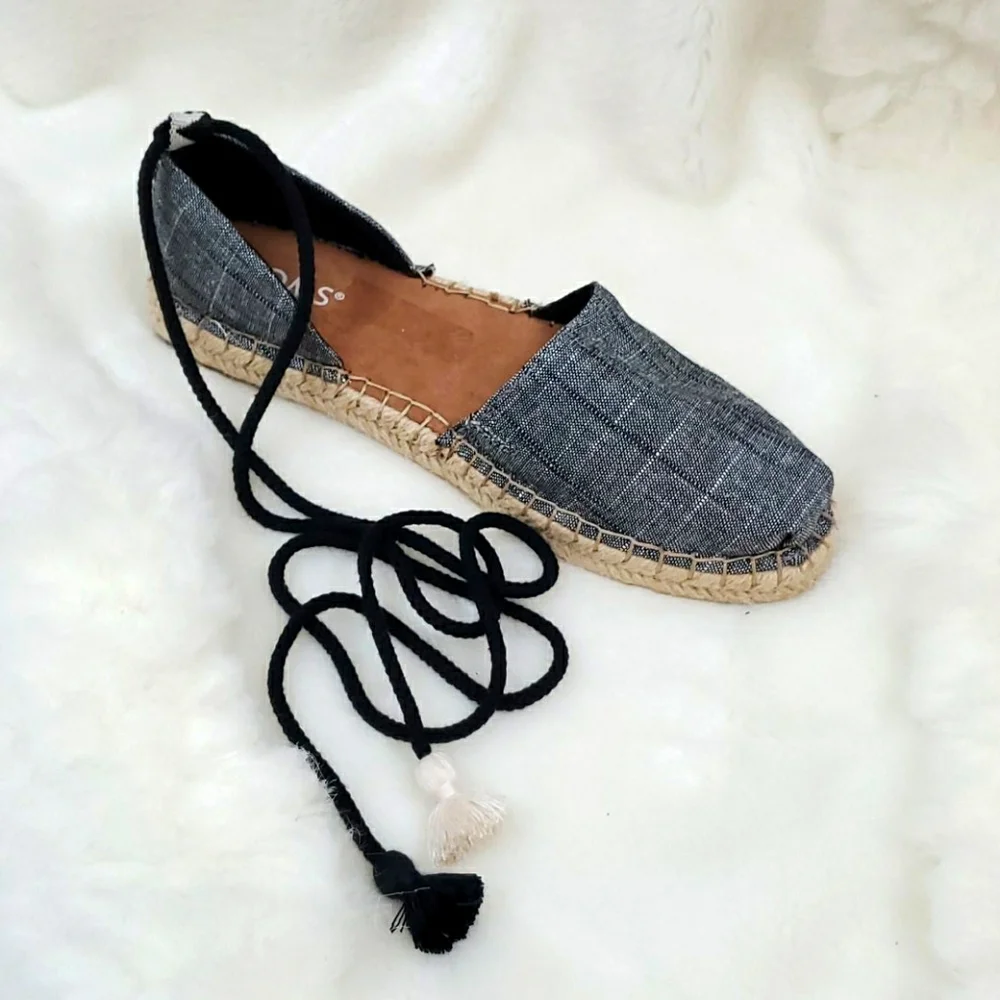 Tom's fabric shoes lace up espadrilles women size 7